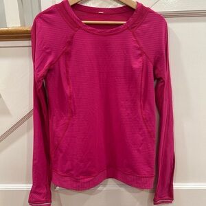 LULULEMON long sleeve, hot pink with silver reflective stripe & detail Size M